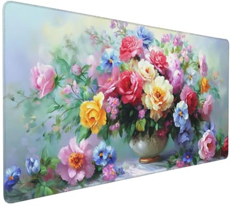 Gaming Mauspad XXL Blume Mousepad 800x400x4mm Farbe Verlängertes Mauspad Schreibtischauflage,Genähte Kanten Mauspad,Verbessert Präzision und Geschwindigkeit Wasserdicht Geeignet für Büro und Spiele