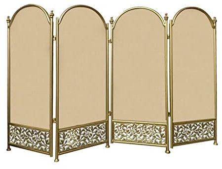 GKJHTED Four Panel Folding Fireplace Screen Gold Metal Fireplace Standing Door Living Room Decorative Mesh Solid Steel Guard