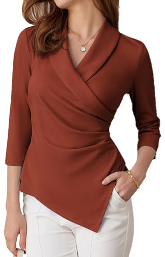 GRACE KARIN Tunique plissée élégante à manches 3/4 pour femme - Col en V - Style décontracté