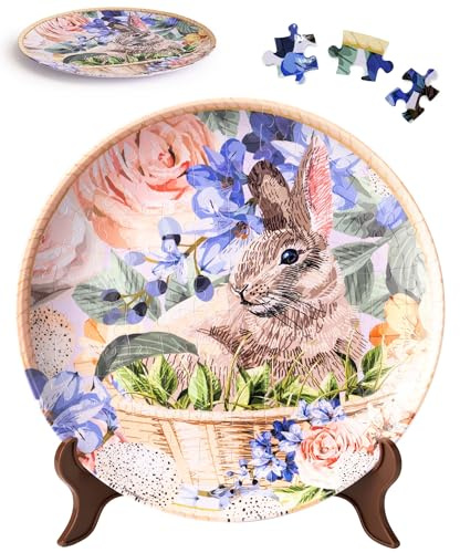 PieceRelax 3D Puzzle Teller - Easter Bunny Flowers | 124 Teile | Kreatives DIY & Stilvolle Deko für Zuhause & Büro [PL1009]