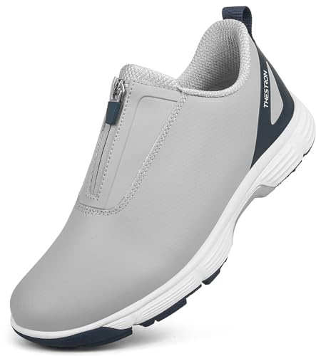 ZHENSI Vattentäta golfskor Herr Professionella Spikeless Golf Training Sneakers Dragkedja Slip-On Walking Shoes Lättvikts Anti-Slip Sneakers,Grey,43 EU