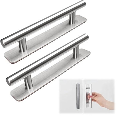 Yingjie 2 Pieces No Drill Handles, Self-Adhesive Pull Handles, Silver, Plastic, 4 cm x 5 cm, Suitable For Sliding Doors