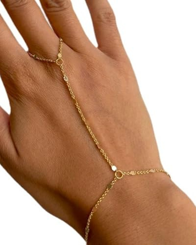 LEEQBCR 1 Stück Goldene Handkette Armband Mit Fingerring, Modische Handkette Ring Handkette, Frauen Hand Chain, Boho Finger Armband Schmuckfür Frauen und Mädchen Geschenke