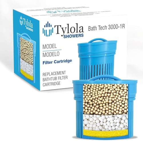 Bathtub Filter Replacement Cartridge, Upgraded KDF55 Bath Water Filter Replacement for Bath Tech 3000-1, Reduces Chlorine & Heavy Metals, High-Output Filtration Cartridge, 1 Pack