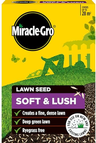 Miracle-Gro Soft & Lush Lawn Seed, Child and pet Friendly - Coverage 28m2 / 840g Box, Yellow
