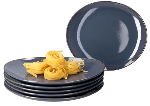 MÄSER Set di 6 piatti piani, ovali, in gres blu scuro, per 6 persone, piatti grandi per pasti principali, per grigliare e Co