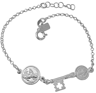 Inmaculada Romero IR Llave San Benito Pulsera Plata Ley 925m 17cm. cadena rolo 2mm. medalla San Judas Tadeo 10mm.