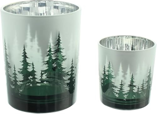 Frank Flechtwaren Windlicht Wald, 2er Set, Glas Maße: Ø 7 x 8 cm, Ø 10 x 12 cm, ohne Kerzen vielseitig einsetzbar | Ø 7 x 8 cm, Ø 10 x 12 cm, ohne Kerzen, vielseitig einsetzbar
