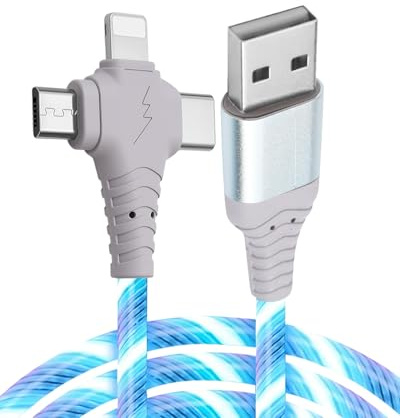 3In1 2M/6.6Ft Light Up USB C Charger Cable Type C Fast Charging Data Cable | Fast Charging Cable with LED Flowing Light, USB A to C Transfer, Compatible with iPhone, iPad, Samsung Galaxy, Huawei, Pixel