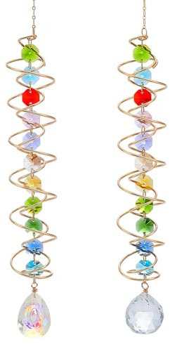 OLYCRAFT 2 Packung Windspiel Schwanzkugel Doppelspiraliger Facettierter Sonnenfänger Mit Glasanhänger Und Messingketten Moderne Innen Und Außendekoration Für Gartenhochzeiten