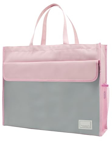 Sac de rangement de fichiers A3 étanche avec fermeture éclair et poignée | Organisateur de documents en tissu Oxford pour cartes, œuvres d'art, magazines et documents | Bo, rose, Consulte la