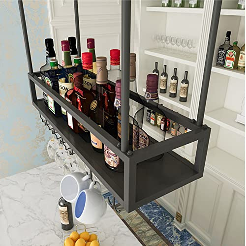 RCSTYNUK Weinglashalter, verstellbar, schwarz, Umgedrehtes Weinregal, unter dem Schrank, Stielglasregal, hängendes Weinflaschenregal aus Eisen für Bars, Restaurants, Küchen