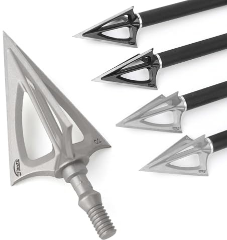 Poearcus Puntas de Flecha tácticas para Tiro con Arco, Hoja de Acero Inoxidable 420, Alta penetración, aptas para Varillas de Flecha con Rosca Universal. (6, Plata)