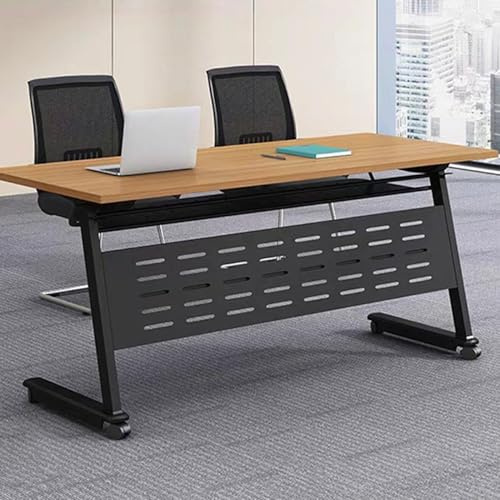 Fällbart mobilt konferensbord med låsbara hjul, multifunktionellt rektangulärt träningsbord för mötesrum och kontor, brun, 140 x 50 x 75 cm