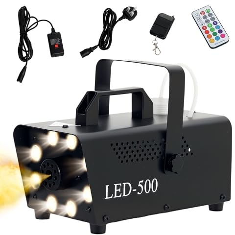 HOMCOM Nebelmaschine 450W Nebel Maschine mit RGB Effekt Rauchmaschine | 13 Farbigen LED Lichtern, Funkfernbedienungen, 2 Kabelgebundenen, für Halloween, Hochzeiten, Bühnenshows, Weihnachten