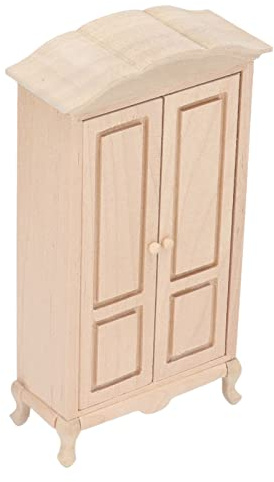 Qudinip Dollhouse Miniature Wardrobe, 1/12 Scale Dolls House Closet with Double Door for Bedroom Living Room Landscape, Sturdy Wooden Dollhouse Furniture Accessory