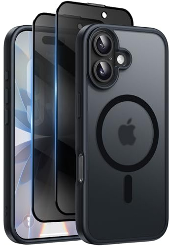 Qasyfanc for iPhone 17 Case, Privacy Screen Protectors X2, Black | Compatible with MagSafe, Military-Grade Protection, Translucent Matte Shockproof Phone Cover