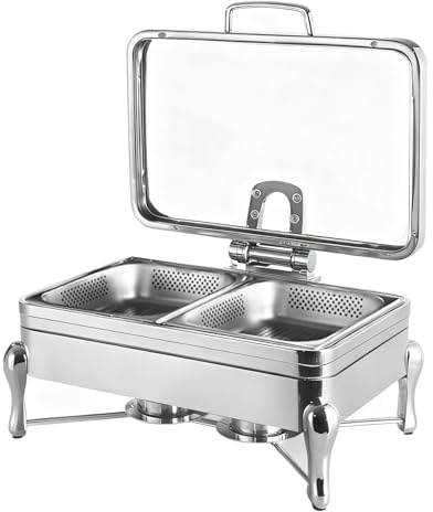 OZBMA Chafing Dishes per Buffet, Set di scaldavivande in Acciaio Inox con Coperchio, Vassoio espositivo per condimenti per Catering e Feste in casa (Argento-B, 6,5 cm/2 Griglie)