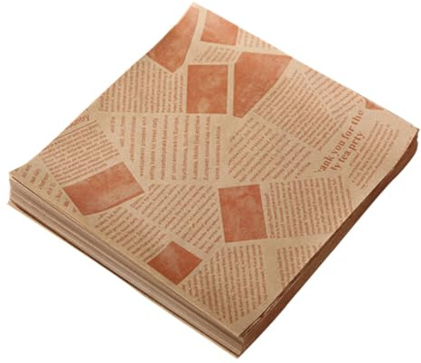 DIYEAH 100 Feuilles de Papier Sulfurisé Anti-Graisse 25X25 CM Papier d'Emballage Alimentaire pour Sandwichs Hamburgers et Paniers Imprimé Style Journal Résistant à L'Huile pour Friture