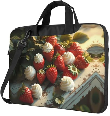 WZYWHJ Sac à bandoulière ultra fin pour ordinateur portable Motif fraises Crème, Noir , 13 inch