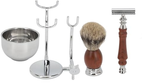 Yinhing Kit de Tondeuse à Barbe Manuelle, Brosse à Barbe en Alliage, Support de Coupe, Bol, Kit de Support pour Hommes, Outils de Toilettage Durables et élégants, Ensemble Complet pour