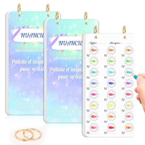 Nuancier à Colorier Lot de 2 Avec Trou 20 Feuilles par Livre Papier 300g/m² Anneau Doré Impression Unilatérale Carte de Nuancier pour Feutres Marqueurs de Couleur et Aquarelle 18 x 9 cm (Bleu Vert)