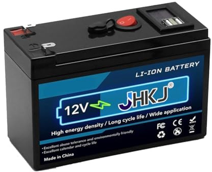 JHKJ 12 Volt Lithium Battery 12V 6Ah 8Ah 10Ah 12Ah 15Ah Rechargeable Battery for Solar/Outdoor Camping/Off-grid Systems 0-180W Motor Kits with BMS,12V15Ah