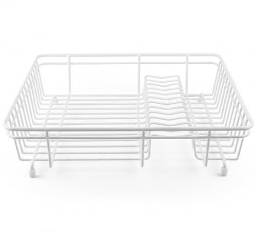 Besto Dish Drainer Rack for Kitchen Sink | Plastic Coated Steel Wire Dishes Drying Rack and Organiser | Compact Plate Drainer for Maximizing Countertop Space (Large)