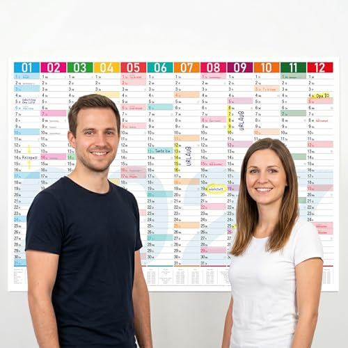 TOBJA® Jahreskalender 2027 Wandkalender A1 Color Blocks – Großer Wandplaner mit Ferienkalender DE, große Felder & dickes Papier | Kalender 2027 Groß Wand