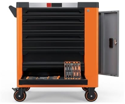 GrecoShop Carrello Porta Attrezzi con Utensili, 7 Cassetti con Organizer, Carrello Officina Professionale con Ruote, Struttura Robusta per Meccanici e Fai da Te con Chiave Dinamometrica 1/2