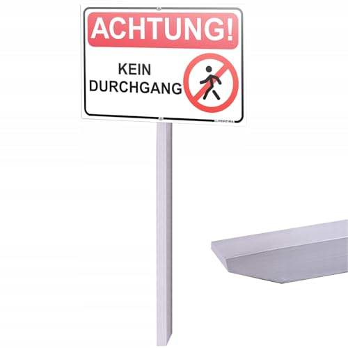 PRINTIMA Kein Durchgang Schild zum Einschlagen 32x21 cm, Wetterfeste Verbundplatte mit 1m Aluprofil, UV-Druck, Verbotsschild für Eingang, Hof, Grundstück und Baustelle