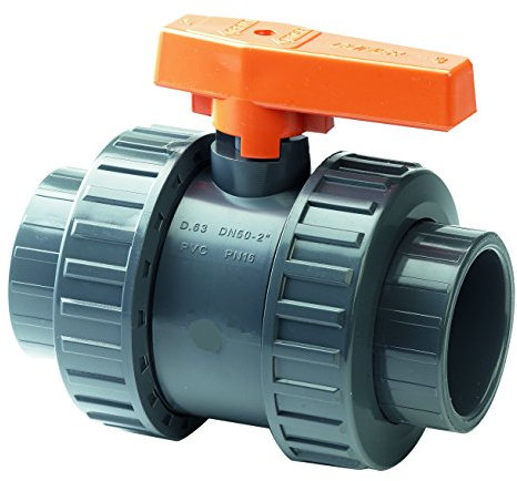 PVC Double Union Ball Valve Standard PTFE Seat EPDM Seals Plain 50mm