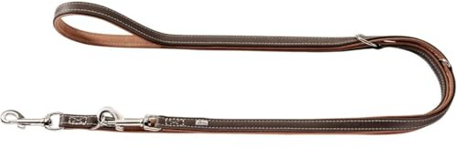 HUNTER PORTO Verstellbare Hundeführleine, Leder, nachhaltig, 2,0 x 200 cm, dunkelbraun/cognac