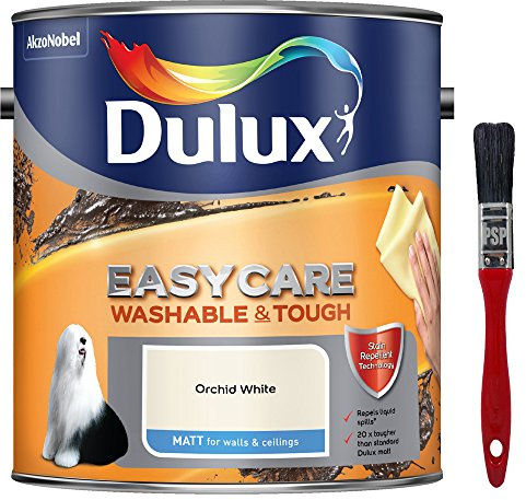 Dulux New 2017 Easycare Washable & Tough Matt Orchid White 2.5L with Unique Stain Repellent Technology. Includes PSP touch-up brush.