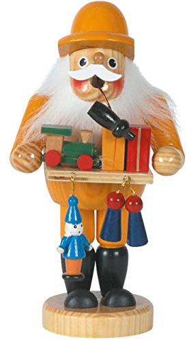OBC Räuchermännchen Spielzeug-Händler gelb, 18 cm, Dekofigur handbemalt im Kunsthandwerks-Stil/Räuchermann/Räucherfigur aus Holz