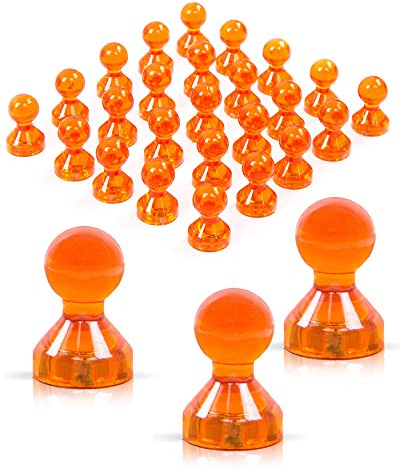 JOAM ® Neodym Magnete – extra hohe Funktion Dank einfacher u schneller Befestigung von Notizen beispielsweise an Einer Magnettafel - Zubehör für Büro, Haushalt u Schule – transparente Magnete orange