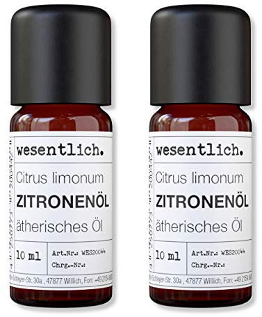 wesentlich. Zitronenöl - ätherisches Öl - 100% naturrein (Glasflasche) - u.a. für Duftlampe und Diffuser (2x10ml)