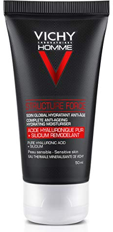 Vichy Homme Structure Force, Trattamento Antietà Viso e Occhi, Per Pelli Sensibili, Pelle Rassodata e Distesa, Con Acido Ialuronico, Acqua Termale di Vichy, Silicio e AHA da Estratti Vegetali, 50 ml