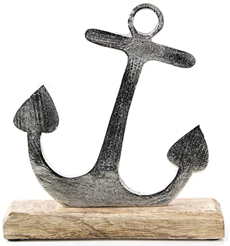 Logbuch-Verlag Deko Anker Metall Holz zum Hinstellen 22 cm Schiffsanker Maritime Dekoration Hochzeit Geschenk