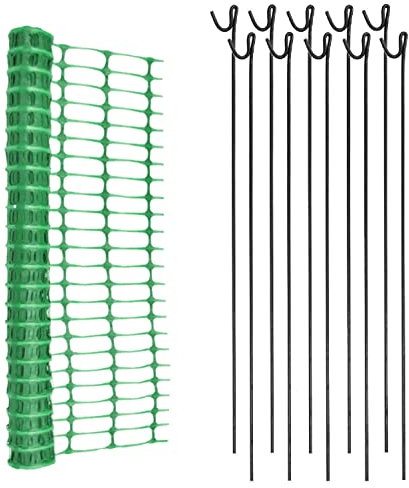 Green Barrier Mesh 80gsm Temporary Fence 1m x 15m & 10 Metal Fencing Pins