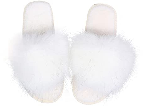 Zapatillas de Felpa de Color sólido, Mujer, Punta Abierta, Invierno, de algodón (Blanco, Numeric_36)