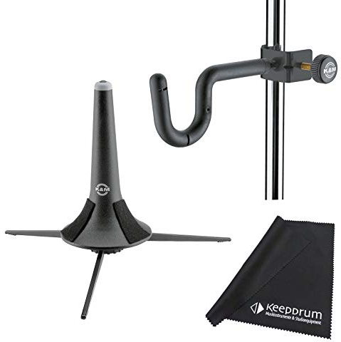 K&M 15210 Trompetenständer 3-Fuß + K&M 15700 Trompetenhalter + keepdrum Mikrofasertuch