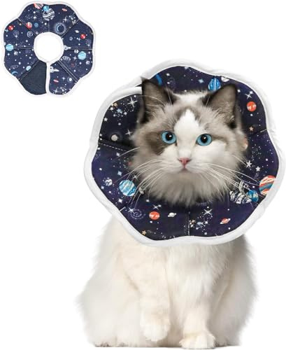 ComSaf Weiches Halskrause Katze, Schützendes Verstellbares Sternenhimmel-Muster Haustier-Kegelhalsband für Nach Operationen, Halskrausen für Katzen Verhindert das Lecken von Wunden Katzenkragen, S