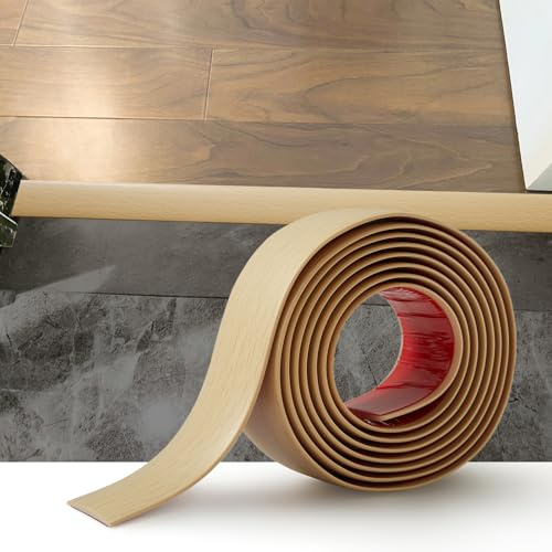 2M Flacher Bodenübergangsleiste Selbstklebender Übergangprofil Türschwellen-Übergangsvinyl Laminat-Bodenbelagsleisten Bodentrennstreifen Fußböden Abdeckleisten, 5cm Beigefarbene Holzmaserung