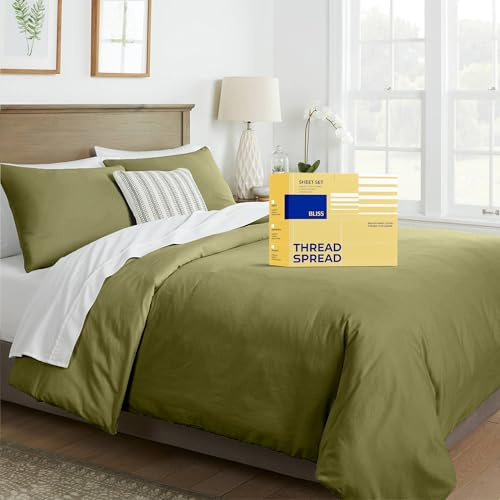 THREAD SPREAD King/Cal King Duvet Cover, 600 Thread Count Sateen 3Pc Egyptian Cotton Duvet Cover Set, 100% Pure Cotton Comforter Cover, 2 Pillow Shams, Zipper Closure, 7 Corner Ties - (Sage Green)