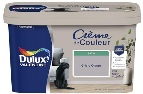 Dulux Valentine Crème de Couleur - Peinture multi-supports intérieure - Satin Gris d'Orage 2,5 L