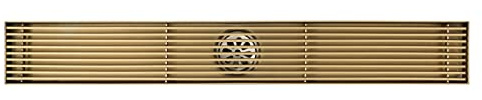 SWHC Duschrinne 60cm, 304 Edelstahl Bodenablauf Duschrinne Extra Flach Herausnehmbar Duschablauf Großer Hubraum Bodenablauf Abdeckung Anti Geruch Haarsieb Dusche,Brushed Gold