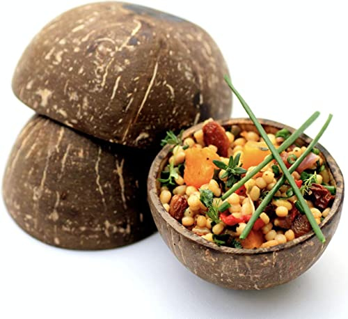 Canape King Vegan Coconut Bowls - Eco Friendly Serving Bowl Set Polished with Organic Oil for Pasta Cereal Açai Salad & Smoothies - Natural Biodegradable Coconut Shell Bowls (10, 10cm)