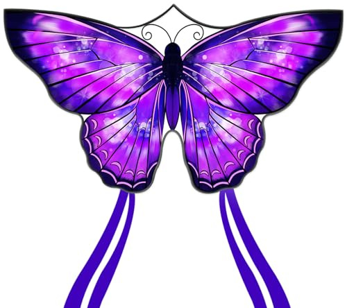 Mint's Colorful Life Butterfly Kite for Kids & Adults, Easy to Fly Kite for Beach, Large Single Line Kite with Long Tail &300ft Kite String (Purple)