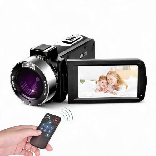 30FPS Videokamera mit 3,0 Zoll IPS Bildschirm, Camcorder IR Nachtsicht, Vlog Kamera 18 Fachem Digitalzoom Webcam mit Fernbedienung für Reisen Hochzeiten